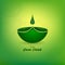 Green Diwali Banner with green Diya and Paisley Design on Greenish Background