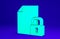 Green Document and lock icon isolated on blue background. File format and padlock. Security, safety, protection concept