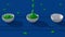 Green dollar sign and white bowl. Blue conveyor. Salary concept. Abstract animation, 3d render.