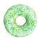Green donut decorated with colorful sprinkles isolated on white background
