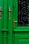 Green Door with Vintage Door-Handle
