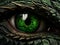 Green dragon eye. Deep green eye of a wooden Dragon. Green eyes. Mythological creatures concept. Animal eye. Fantastic monster.