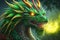 Green dragon portrait, mysterious monster from farytales and symbol of 2024 lunar year in Chinese calendar. Generated AI