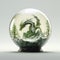 Green dragon in a snowy glass ball. Symbol of the new year 2024. Mythical creation from fantastic stories. White back