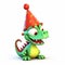 Green dragon wearing red new year hat, symbol of new year 2024, chinese new year,