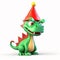Green dragon wearing red new year hat, symbol of new year 2024, chinese new year, funny cute cartoon 3d