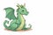 Green dragon on white background in animation style. AI Generated