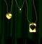 Green drape and golden pendants of heart