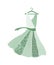 Green dress on hanger made with recycled fabric textures. Sustainable fashion