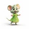 Green Dress Mouse: A Cute And Detailed Maya Rendered Character