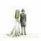 Green Dressed Couple: A Watercolor Illustration With Conceptual Elegance