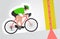 Green dressed cyclist riding upwards to finish line