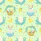 Green Easter background with rabbit