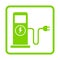 Green eco electric fuel pump icon, Charging point station for hybrid vehicles cars square sign, Vector illustration
