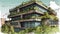 Green eco friendly housing, grow house, ecology, sustainable living, plants, Generative AI