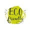 Green eco friendly sticker with handwritten