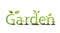 Green eco friendly text Garden decorated with leaves and bugs and curl on the white backgroung,