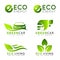Green ECO logo with e letter , leaf and car vector set design