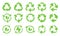 Green eco recycle arrows icons. Reload arrows, recyclable trash and ecological bio recycling icon vector set