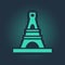 Green Eiffel tower icon isolated on blue background. France Paris landmark symbol. Abstract circle random dots. Vector