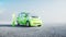 Green electric car charging. Realistic 4k animation.