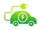 Green electric car with plug icon symbol, Hybrid vehicles charging point logotype, Eco friendly vehicle concept
