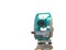 Green electronic theodolite on rihgt side on white background