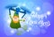 Green Elf Flying On Drone Present Delivery, Happy New Year Merry Christmas Holiday Banner