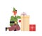 Green elf guy holding gift box male santa helper happy new year merry christmas holidays celebration