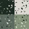 Green and emerald terrazzo set seamless pattern in modern style on grey background. Flooring venetian wall