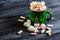 Green enameled mug with marshmallows