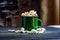 Green enameled mug with marshmallows