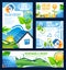 Green energy banner of solar, wind and hydro power