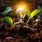 Green Energy and a Bright Future. A Light Bulb in Soil. Generative AI