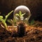 Green Energy and a Bright Future. A Light Bulb in Soil. Generative AI
