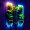 Green energy concept. Electricity cable and green plants in neon light. generative AI