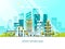 Green energy and eco friendly city. Modern architecture flat vector illustration 3d style.