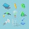 Green energy isometric icons. Ecology iocns set. Renewable resources vector illustration