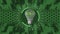 Green energy renewable eco saving ecology concept - plant in lightbulb inside HUD elements on digital technology background