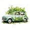 Green environmentally conscious car illustration