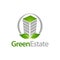 Green Estate. Circle building with leaf icon logo concept design template