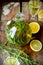 Green estragon lemonade pitcher a wooden table