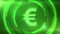 Green euro currency symbol on space background with circles. Seamless loop.