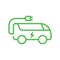 Green EV bus with plug icon symbol, E-bus outline with lightning bolt, Eco friendly vehicle concept.