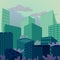 Green evening city perspective, vector illustration, background