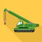 Green excavator crane icon, flat style