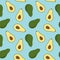 Green exotic avocado pattern seamless on a blue background summe
