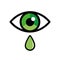 Green eye with drop ophthalmology icon