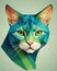 Green-eyed Cartoon Cat Portrait Illustration