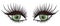 Green eyes. On half-closed eyelids, brown eyeshadow and star glitter. Lush black eyelashes